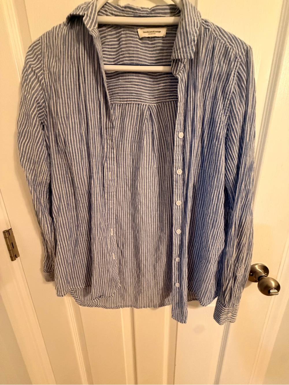 beachlunchlounge Blue and White Striped Button-Down Shirt